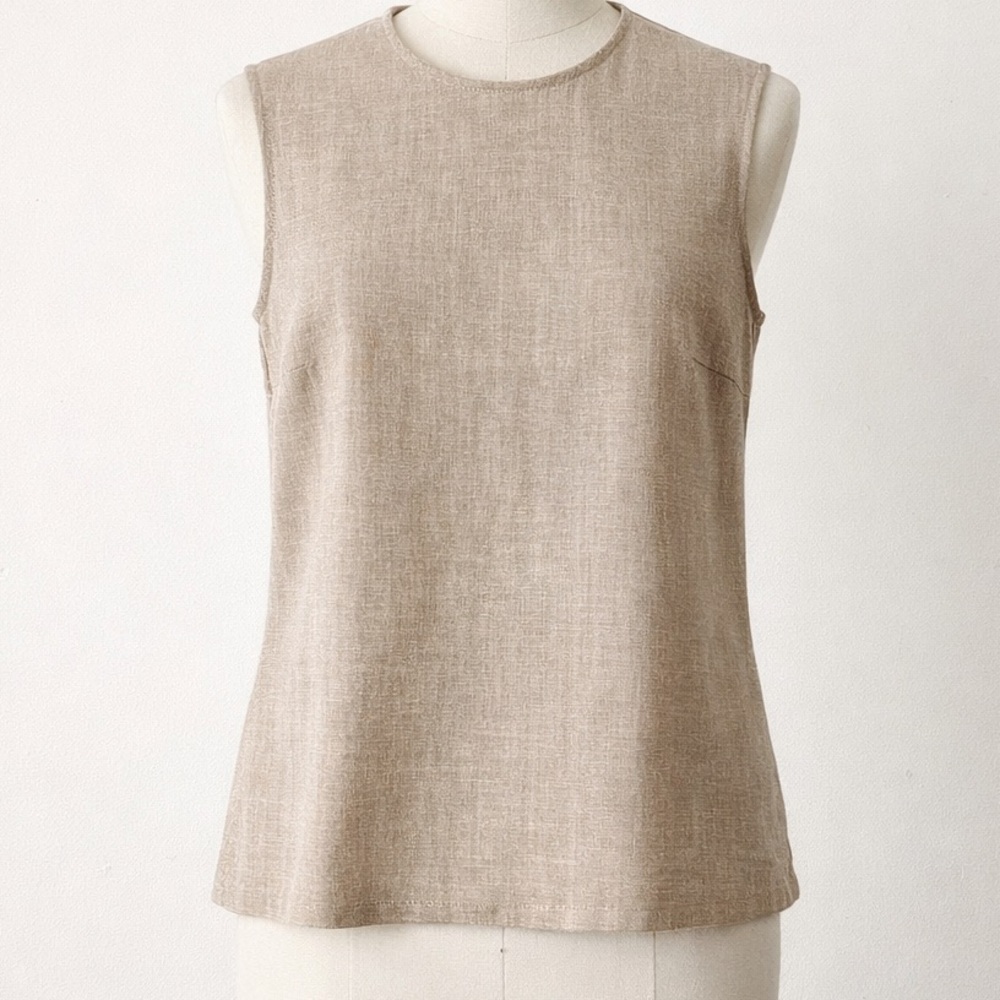 Lafayette 148 Linen Wool Sleeveless Shell Top Neutral Minimalist Size 4 Petite